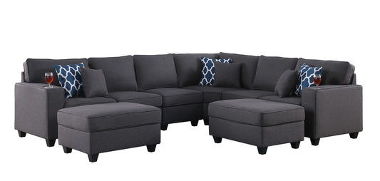 Cooper Dark Gray Linen 8Pc Reversible L-Shape Sectional Sofa, Ottomans, 89132-5B