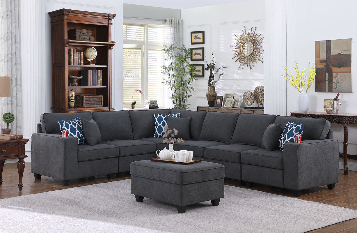 Cooper Stone Gray Woven 7Pc Reversible L-Shape Sectional Sofa, Ottoman, 89133-2A