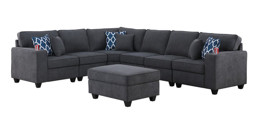 Cooper Stone Gray Woven 7Pc Reversible L-Shape Sectional Sofa, Ottoman, 89133-2A