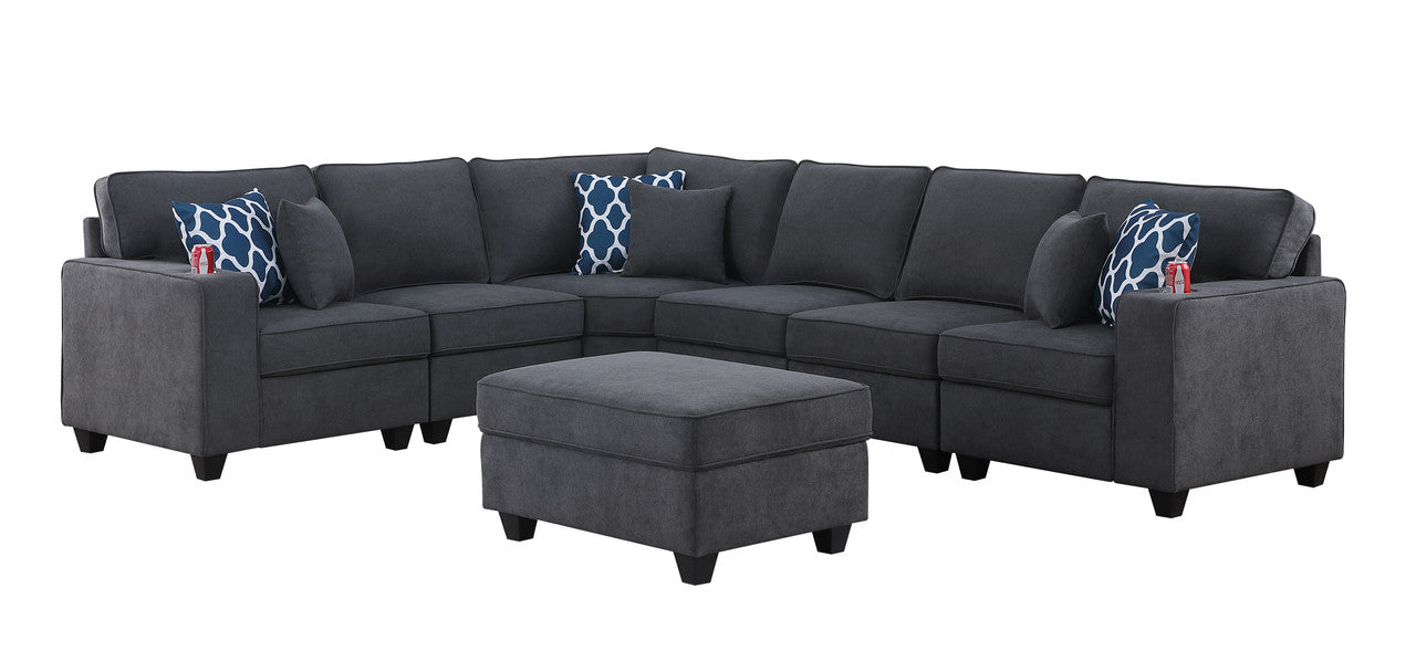 Cooper Stone Gray Woven 7Pc Reversible L-Shape Sectional Sofa, Ottoman, 89133-2B