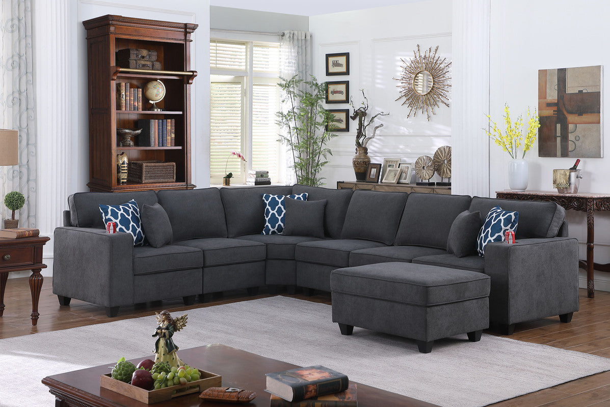 Cooper Stone Gray Woven 7Pc Reversible L-Shape Sectional Sofa, Ottoman, 89133-2B