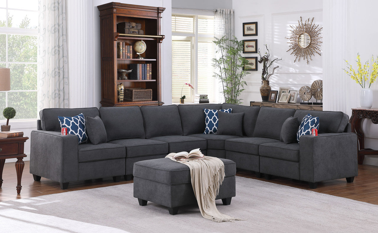 Cooper Stone Gray Woven 7Pc Reversible L-Shape Sectional Sofa, Ottoman, 89133-2C