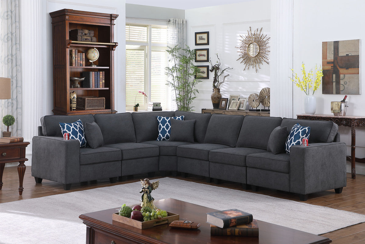 Cooper Stone Gray Woven 6Pc Reversible L-Shape Sectional, Cupholder, 89133-4A