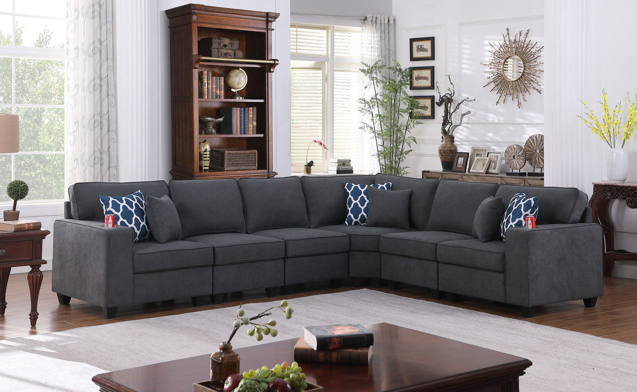 Cooper Stone Gray Woven 6Pc Reversible L-Shape Sectional, Cupholder, 89133-4B