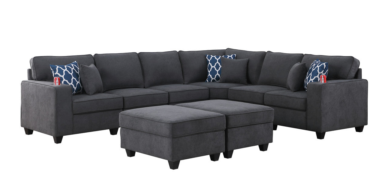 Cooper Stone Gray Woven 8Pc Reversible L-Shape Sectional, Ottomans, 89133-5B