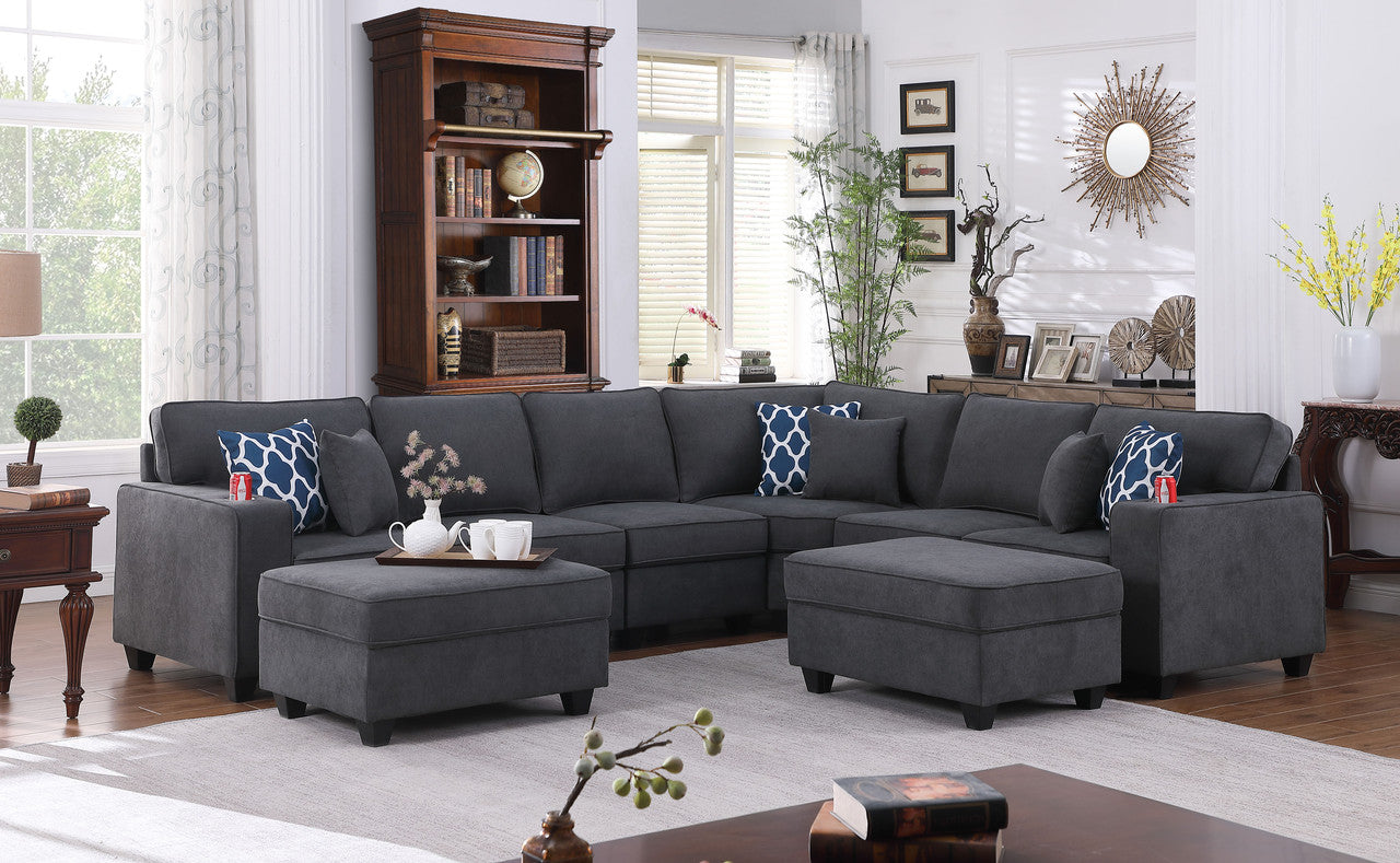 Cooper Stone Gray Woven 8Pc Reversible L-Shape Sectional, Ottomans, 89133-5B