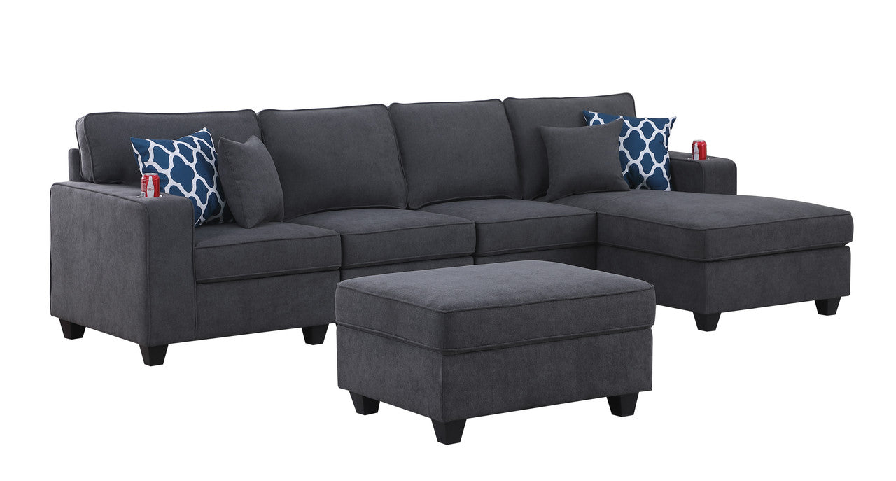 Cooper Stone Gray Woven 5Pc Sectional Sofa Chaise, Ottoman, Cupholder, 89133-6A