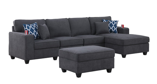 Cooper Stone Gray Woven 5Pc Sectional Sofa Chaise, Ottoman, Cupholder, 89133-6A