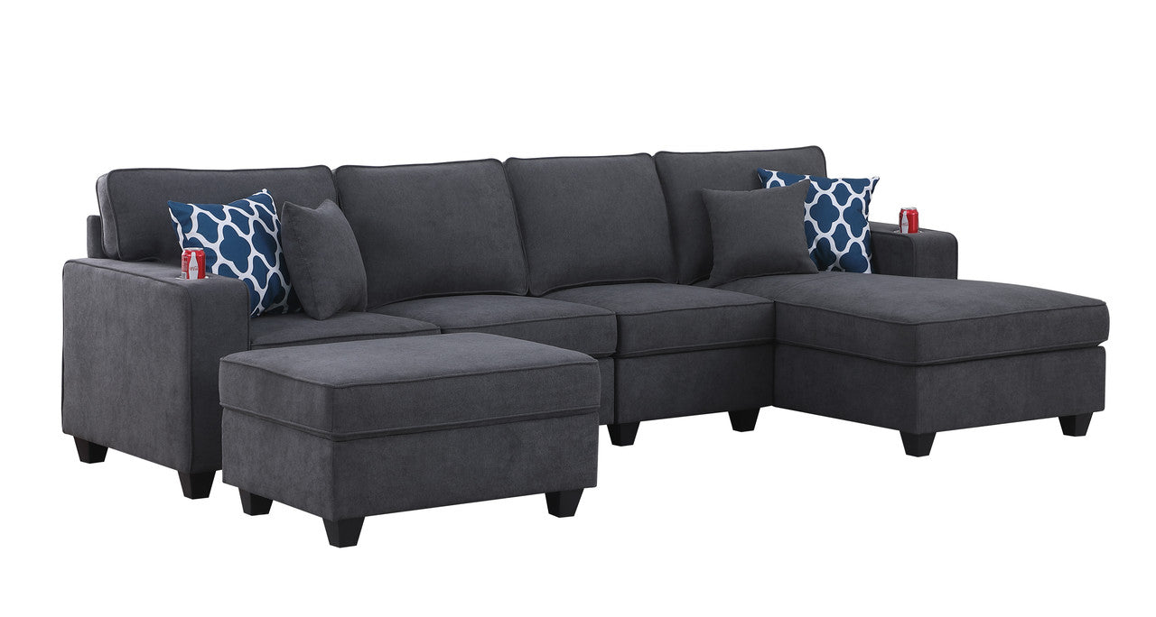 Cooper Stone Gray Woven 5Pc Sectional Sofa Chaise, Ottoman, Cupholder, 89133-6A