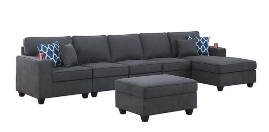 Cooper Stone Gray Woven 6Pc Sectional Sofa Chaise, Ottoman, Cupholder, 89133-7A