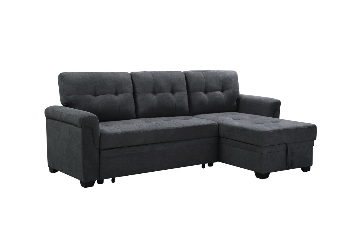 Lucca Dark Gray Fabric Reversible Sectional Sleeper Sofa Chaise with Storage