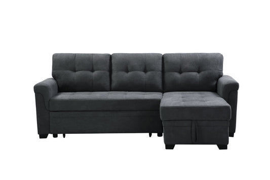 Lucca Dark Gray Fabric Reversible Sectional Sleeper Sofa Chaise with Storage