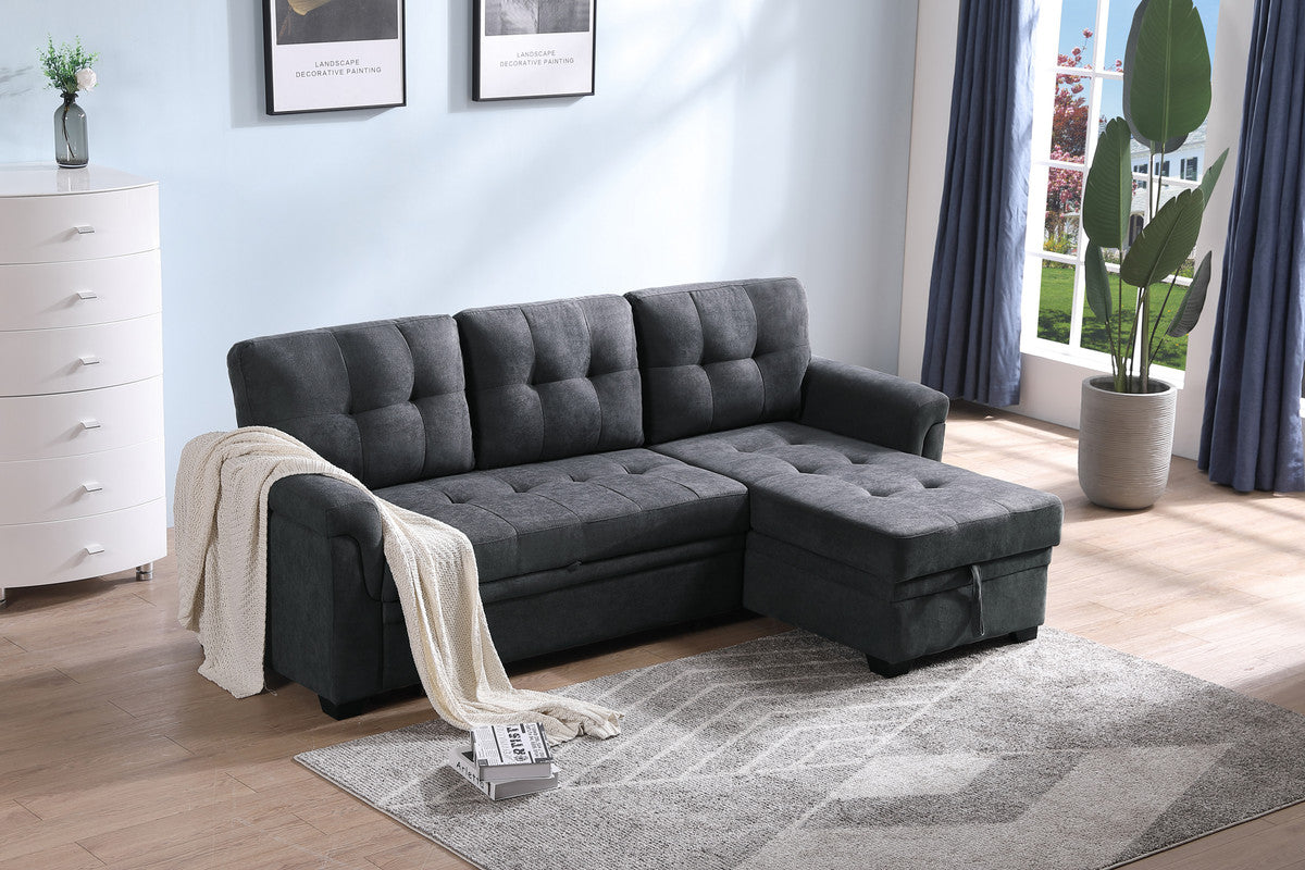 Lucca Dark Gray Fabric Reversible Sectional Sleeper Sofa Chaise with Storage