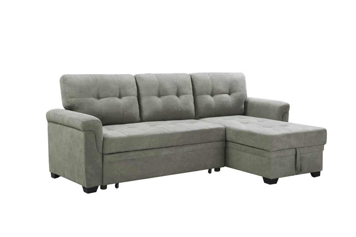 Lucca Light Gray Fabric Reversible Sectional Sleeper Sofa Chaise with Storage