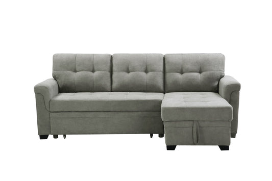 Lucca Light Gray Fabric Reversible Sectional Sleeper Sofa Chaise with Storage