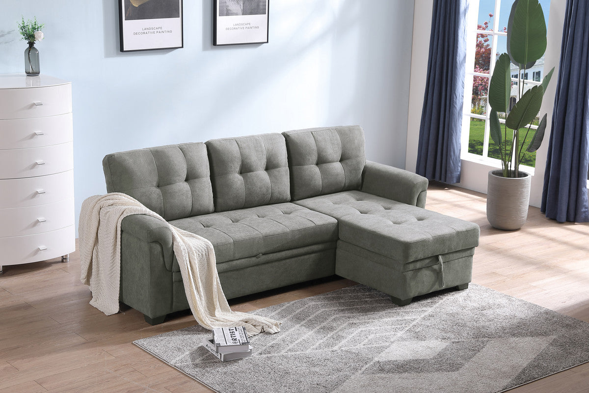 Lucca Light Gray Fabric Reversible Sectional Sleeper Sofa Chaise with Storage