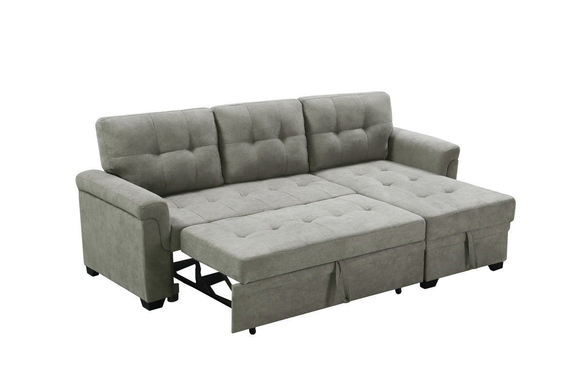 Lucca Light Gray Fabric Reversible Sectional Sleeper Sofa Chaise with Storage