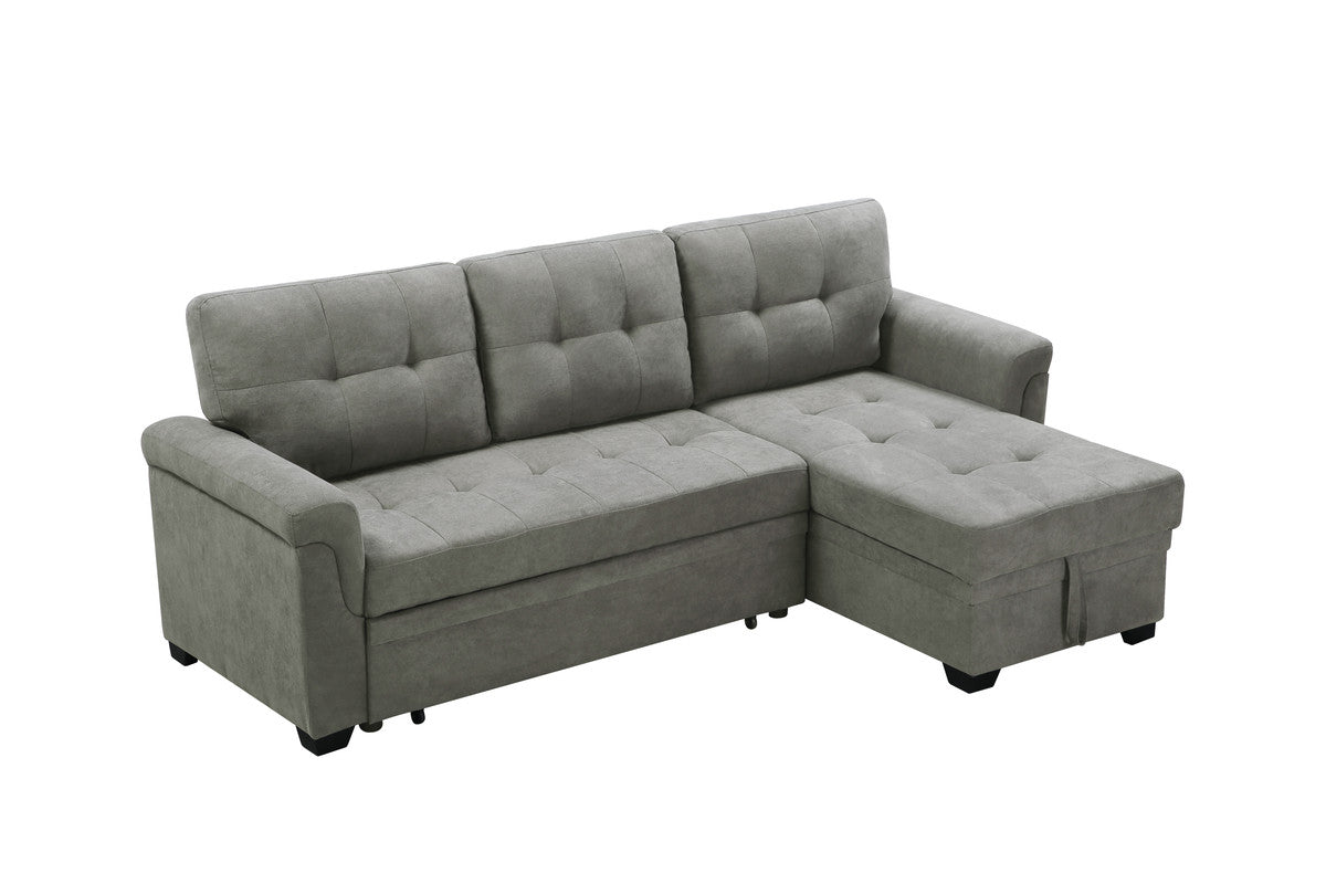 Lucca Light Gray Fabric Reversible Sectional Sleeper Sofa Chaise with Storage