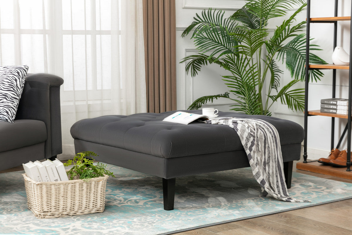 Mary Dark Gray Velvet Tufted Ottoman