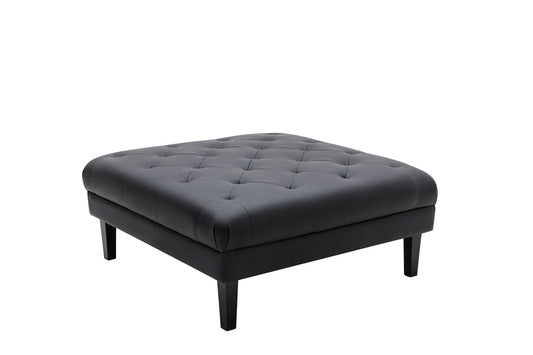Sarah Black Vegan Leather Tufted Ottoman