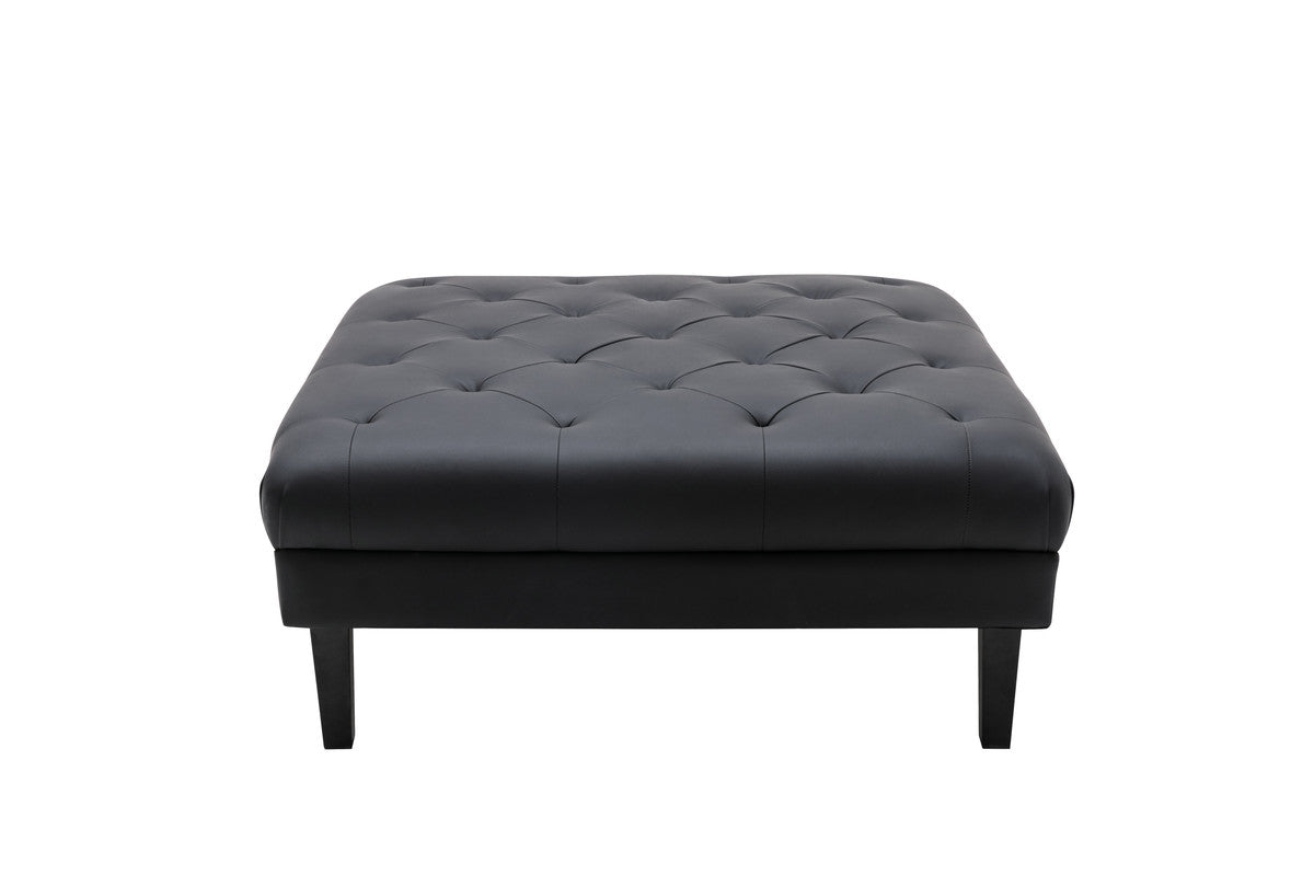 Sarah Black Vegan Leather Tufted Ottoman