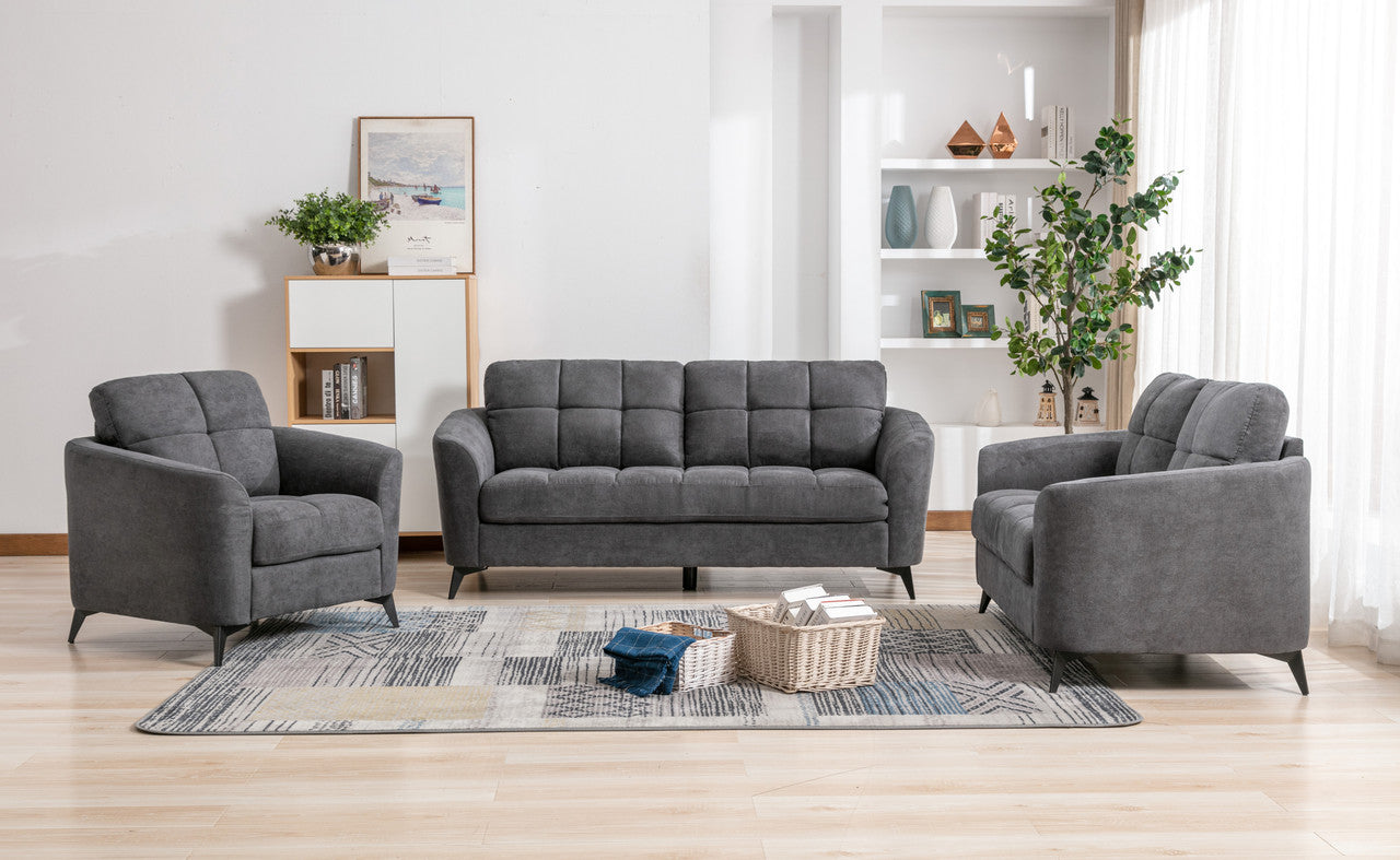 Lilola Home Callie Gray Velvet Fabric Sofa Loveseat Chair Living Room Set