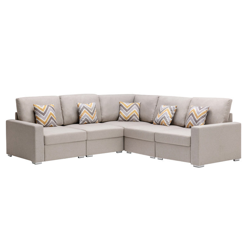 Nolan Beige Linen 5Pc Reversible Sectional Sofa, Interchangeable Legs