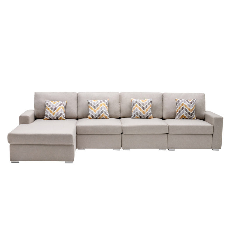 Nolan Beige Linen 4Pc Reversible Sectional, Interchangeable Legs, 89420-11A
