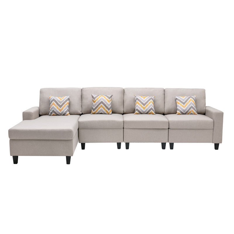 Nolan Beige Linen 4Pc Reversible Sectional, Interchangeable Legs, 89420-11A