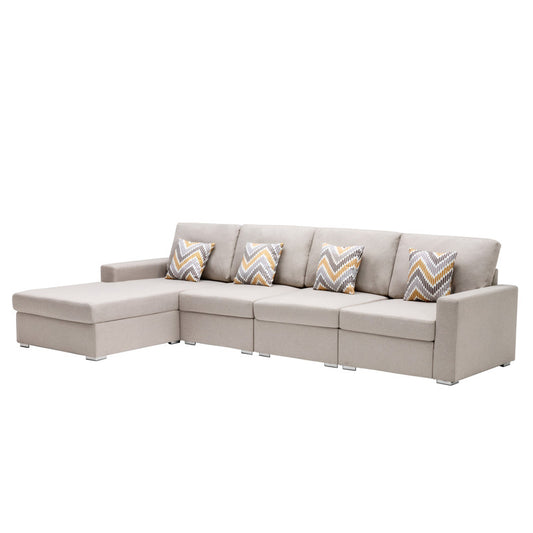 Nolan Beige Linen 4Pc Reversible Sectional, Interchangeable Legs, 89420-11A