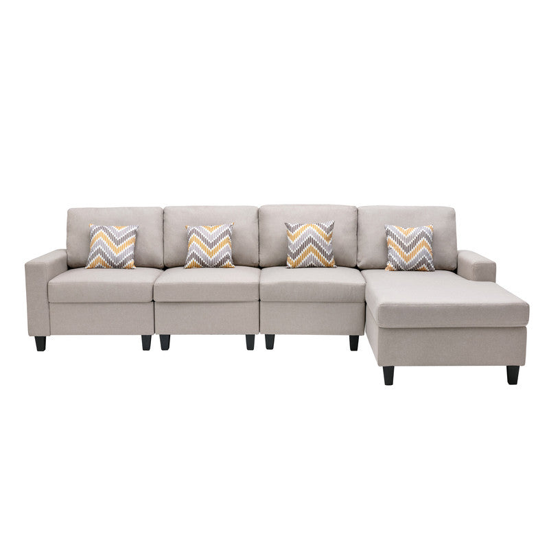 Nolan Beige Linen 4Pc Reversible Sectional, Interchangeable Legs, 89420-11B
