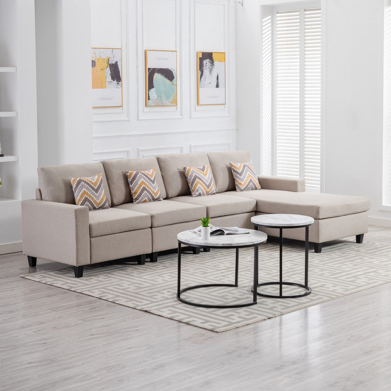 Nolan Beige Linen 4Pc Reversible Sectional, Interchangeable Legs, 89420-11B