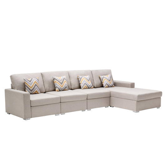Nolan Beige Linen 4Pc Reversible Sectional, Interchangeable Legs, 89420-11B
