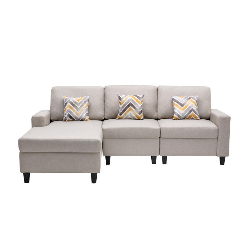 Nolan Beige Linen 3Pc Reversible Sectional, Interchangeable Legs, 89420-12A
