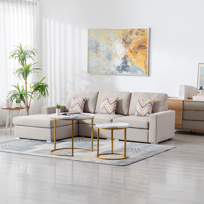 Nolan Beige Linen 3Pc Reversible Sectional, Interchangeable Legs, 89420-12A