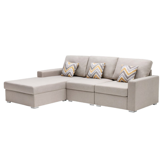 Nolan Beige Linen 3Pc Reversible Sectional, Interchangeable Legs, 89420-12A