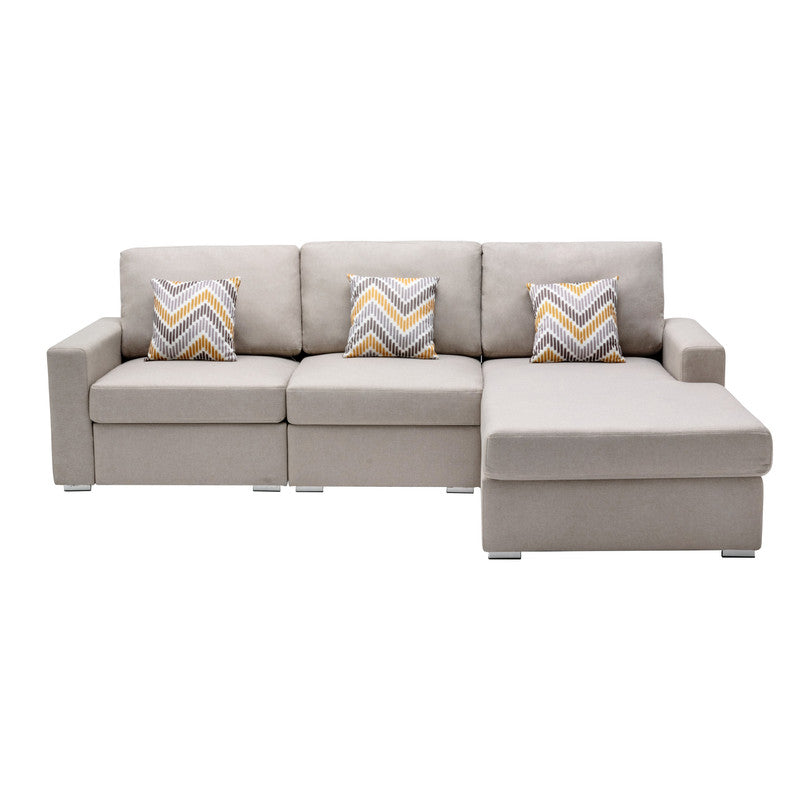 Nolan Beige Linen 3Pc Reversible Sectional, Interchangeable Legs, 89420-12B