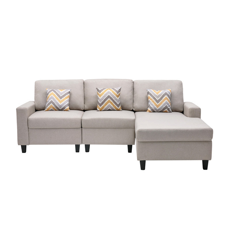 Nolan Beige Linen 3Pc Reversible Sectional, Interchangeable Legs, 89420-12B
