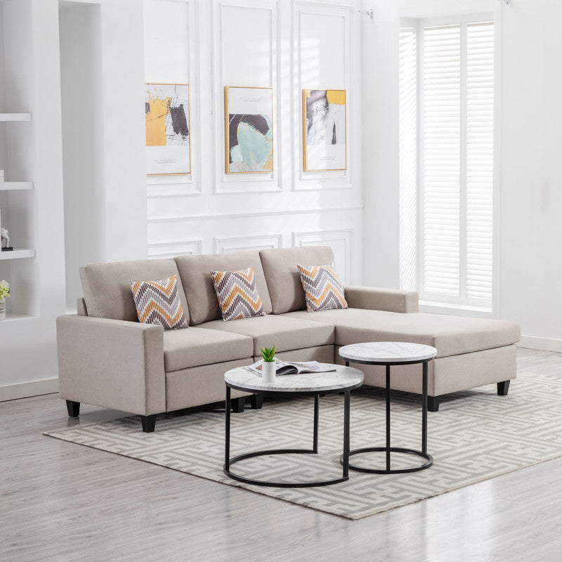 Nolan Beige Linen 3Pc Reversible Sectional, Interchangeable Legs, 89420-12B
