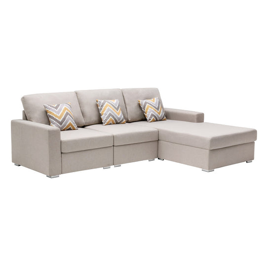 Nolan Beige Linen 3Pc Reversible Sectional, Interchangeable Legs, 89420-12B