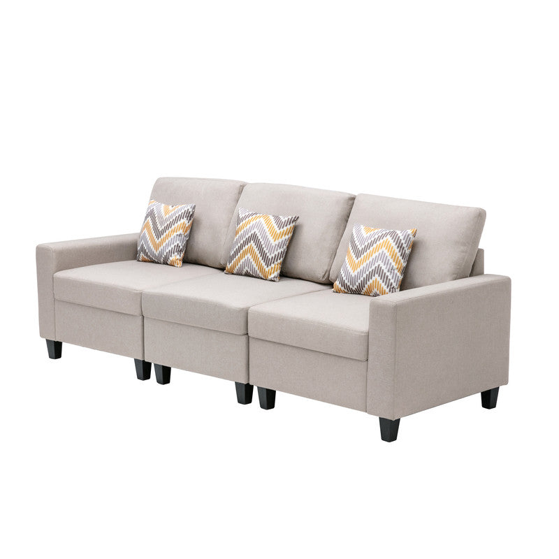 Lilola Home Nolan Beige Linen Fabric Sofa with Pillows and Interchangeable Legs