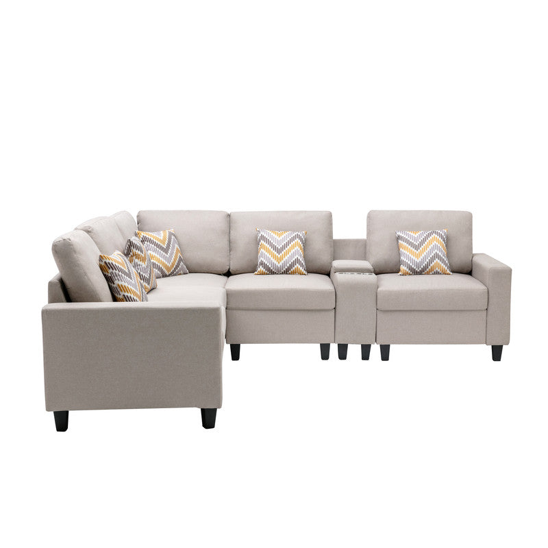 Nolan Beige Linen 6Pc Reversible Sectional Sofa, USB, Console Table, 89420-2A
