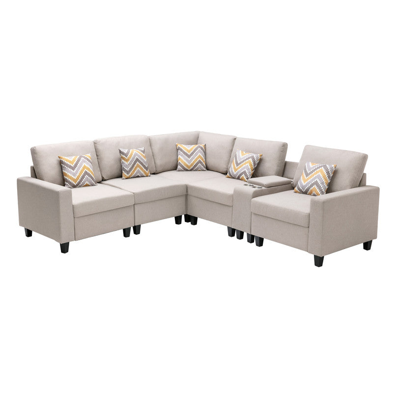 Nolan Beige Linen 6Pc Reversible Sectional Sofa, USB, Console Table, 89420-2A