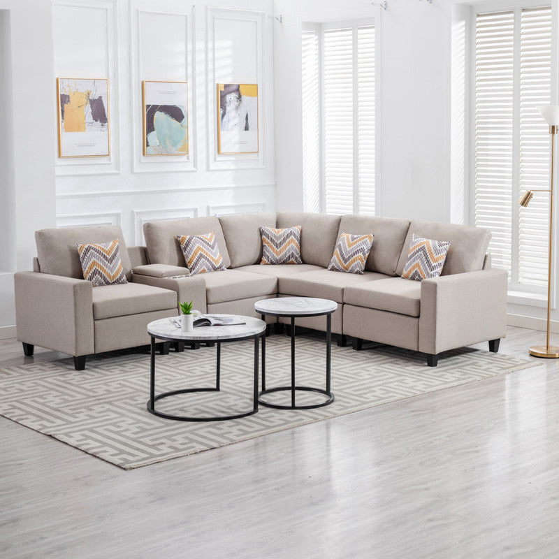 Nolan Beige Linen 6Pc Reversible Sectional Sofa, Console Table, 89420-2B