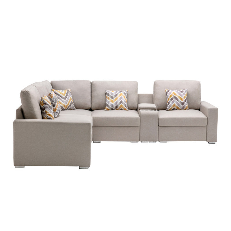 Nolan Beige Linen 6Pc Reversible Sectional Sofa, USB, Console Table, 89420-2A