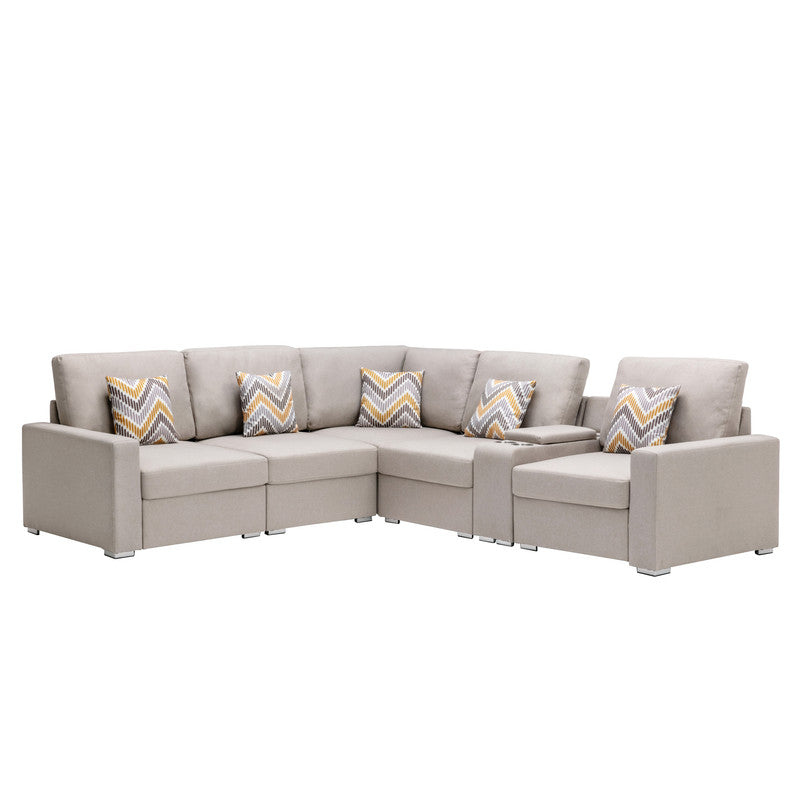 Nolan Beige Linen 6Pc Reversible Sectional Sofa, USB, Console Table, 89420-2A