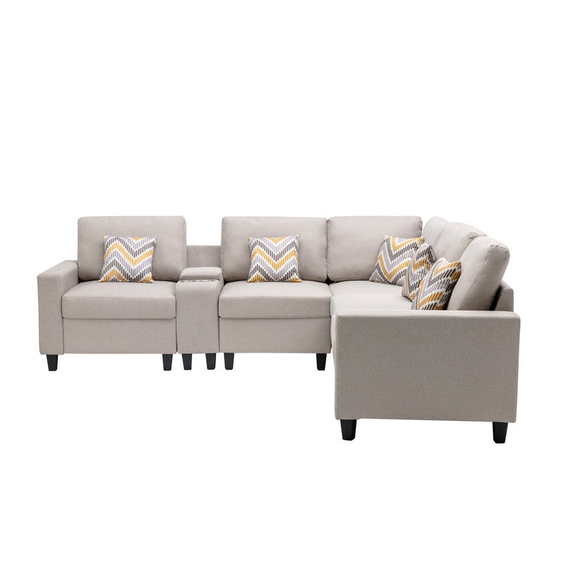 Nolan Beige Linen 6Pc Reversible Sectional Sofa, Console Table, 89420-2B