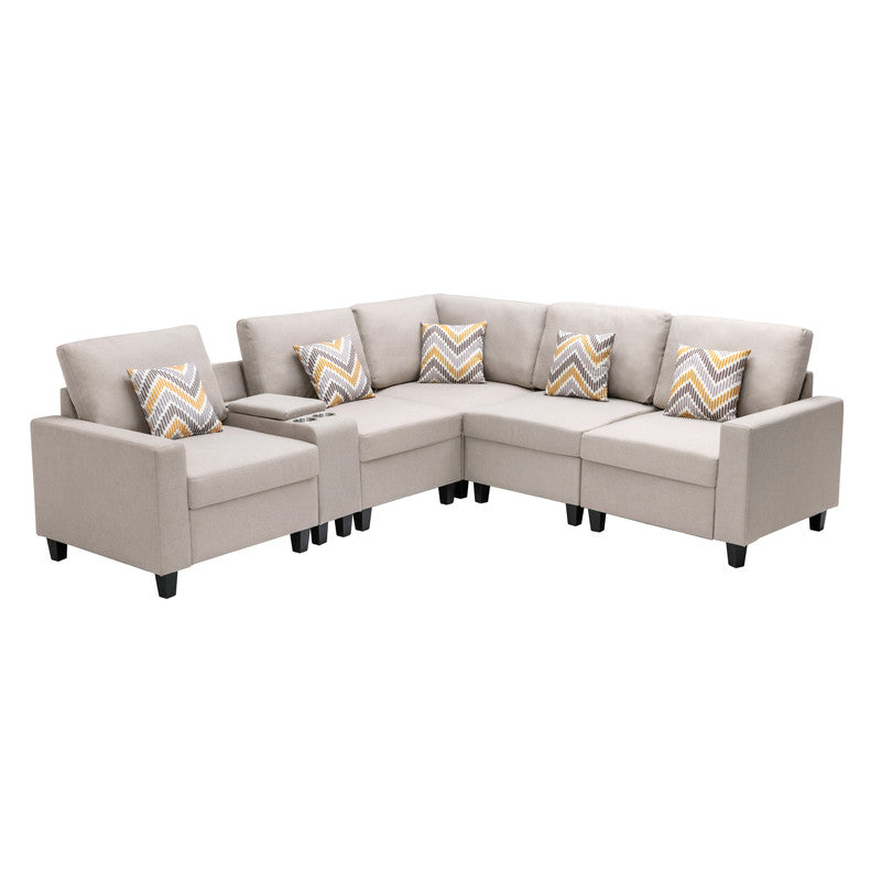 Nolan Beige Linen 6Pc Reversible Sectional Sofa, Console Table, 89420-2B