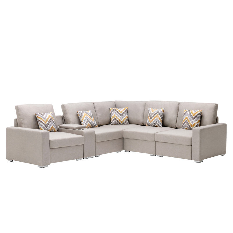 Nolan Beige Linen 6Pc Reversible Sectional Sofa, Console Table, 89420-2B