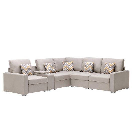 Nolan Beige Linen 6Pc Reversible Sectional Sofa, Console Table, 89420-2B